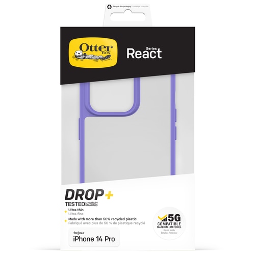 OtterBox React Case for iPhone 14 Pro, Shockproof, Drop proof, Ultra-Slim, Protective Thin Case, Tested to Military Standard, Antimicrobial Protection, Purplexing
