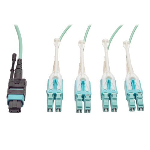 Tripp Lite N844-02M-8LC-PT MTP/MPO Fan-out Cable with Push/Pull Tab Connectors, MTP/MPO to 4xLC, 40GbE, 40GBASE-SR4,OM3 Plenum-rated - Aqua, 2M (6.56 ft.)