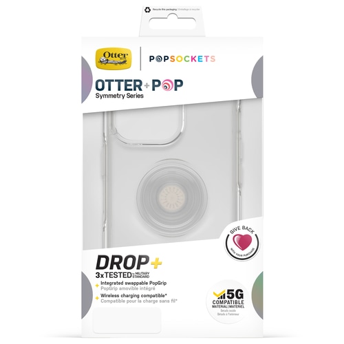 OtterBox Otter+Pop Case for iPhone 13 Pro, Shockproof, Drop proof, Protective Case with PopSockets PopGrip, 3x Tested to Military Standard, Clear