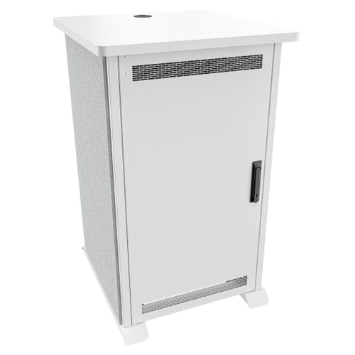 Middle Atlantic Products Forum Side Cart Rack, 20RU, 27 Deep, Wilsonart Designer White, White Powdercoat, Silver Gray Felt