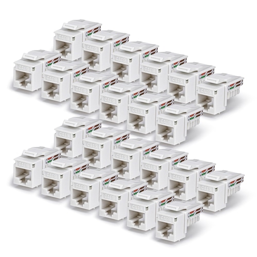 StarTech.com Cat6 Keystone Jack, 24-Pack RJ45 Ethernet Keystone Jacks, UTP Cat6 Wall Jack, 90-Degree 110 Punch Down, White