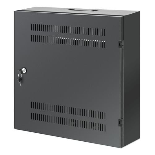 Intellinet Low-Profile 19 Wall Mount Cabinet with 4U Horizontal and 2U Vertical Rails Slim, Space-saving Enclosure with Only 170 mm (6.7 in.) Depth, Ideal for AV, Multimedia and Surveillance Applications, Assembled, Black RAL 7021