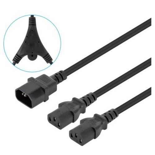 Manhattan Dual Power Cord with Two C13 Females to C14 Male, 10 A, 250 V, Powers Two Devices from One PDU or UPS Outlet, Black