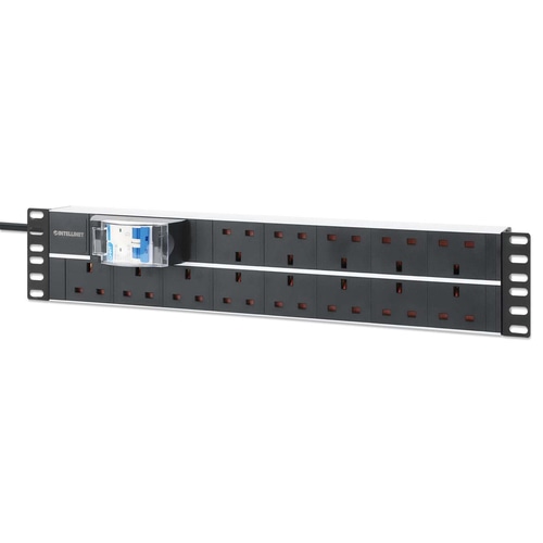 Intellinet 19 2U PDU 15-way UK, With 2P air breaker, Rackmount, Power Distribution Unit, UK 3-pin outlets, 3m power cord, output