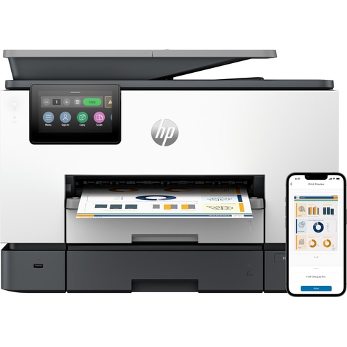HP OfficeJet Pro 9130b All-in-One Printer, Color, Printer for Small medium business, Print, copy, scan, fax, Wireless; Print from phone or tablet; Automatic document feeder; Two-sided printing; Two-sided scanning; Scan to email; Scan to pdf; Fax; Front USB flash drive port; Touchscreen : HP OfficeJet Pro 9130b AiO Printer:UK