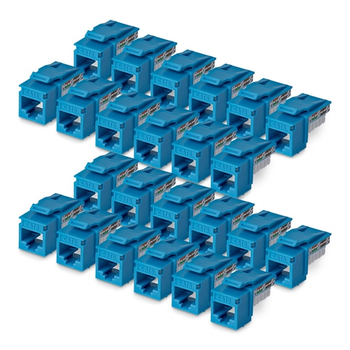 StarTech.com Cat6 Keystone Jack, 24-Pack RJ45 Ethernet Keystone Jacks, UTP Cat6 Wall Jack, 90-Degree 110 Punch Down, Blue