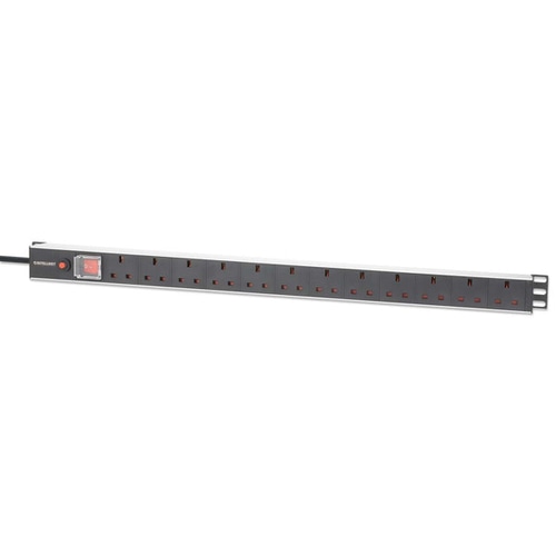 Intellinet 19 1U PDU 12-way UK, Vertical type, With switch and overload protection, Rackmount, Power Distribution Unit, UK 3-pin outlets, 1.8m power cord, output