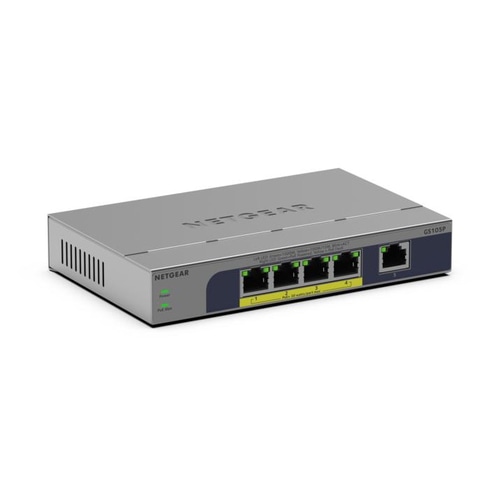 NETGEAR GS105P Unmanaged Gigabit Ethernet (10/100/1000) Power over Ethernet (PoE) Desktop/Wall-Mounting Grey