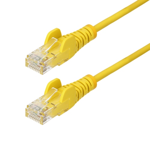 StarTech.com 50cm Yellow Slim CAT6 Ethernet Cable, Snagless, 100W PoE, UTP, LSZH, 28AWG Pure Bare Copper Wire, Slim RJ45 Network Patch Cord w/Strain Reliefs, Fluke Tested