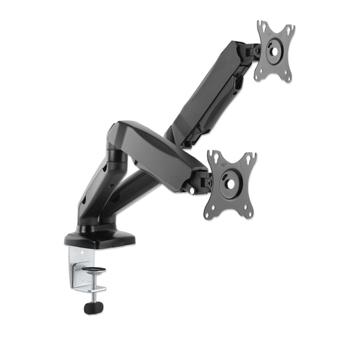 Manhattan TV & Monitor Mount, Desk, Full Motion (Spring), 2 screens, Screen Sizes: 10-27, Black, C-Clamp or Grommet Assembly, Dual Screen, VESA 75x75 to 100x100mm, Max 9kg (each)