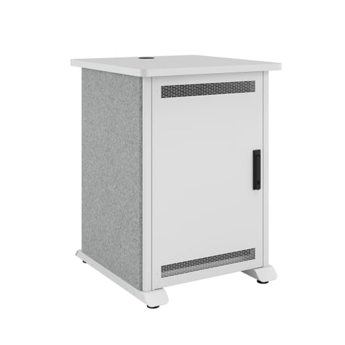 Middle Atlantic Products Forum Side Cart Rack, 12RU, 27 Deep, Wilsonart Designer White, White Powdercoat, Silver Gray Felt