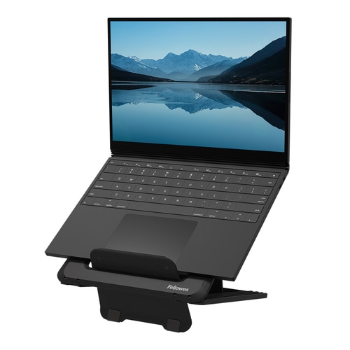 Fellowes Laptop Stand for Desk - Breyta Adjustable Laptop Riser for Home and Office - Portable Laptop Stand with 12 Height Adjustments - Max Laptop Size 14, Max Weight 4KG - Black