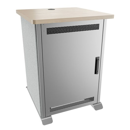 Middle Atlantic Products Forum Side Cart Rack, 16RU, 27 Deep, Wilsonart Kensington Maple, Magnesium Powdercoat, Silver Gray Felt
