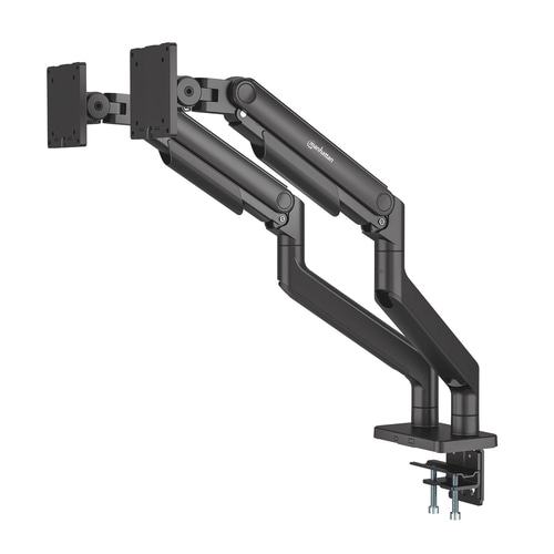 Manhattan TV & Monitor Mount, Desk, Full Motion (Spring), 2 screens, Screen Sizes: 13-45, Black, Clamp or Grommet Assembly, Dual Screen, VESA 75x75 to 100x100mm, Max 20kg (each)