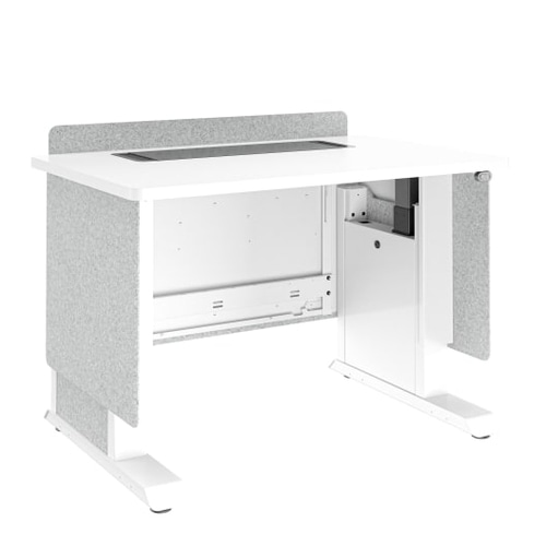 Middle Atlantic Products Forum Lectern, 42 Wide, Electrically Height Adjustable, Wilsonart Designer White, White Powdercoat, Silver Gray Felt with Power for UK