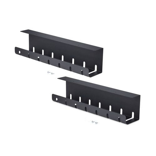 StarTech.com 2-Pack Under Desk Cable Management Tray, 42 Long (21 Per Tray), Metal Slotted Style Cable Organizer, Screw-On Install, Power Bar Holder, Black, TAA