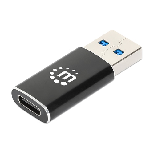 Manhattan USB-C to USB-A Adapter, Female to Male, 10 Gbps (USB 3.2 Gen2 aka USB 3.1), SuperSpeed+ USB, Black, Polybag