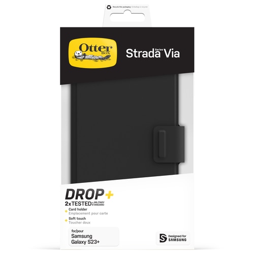 OtterBox Strada Via Case for Galaxy S23+ , Shockproof, Drop Proof, Slim, Soft Touch Protective Folio Case with Card Holder, 2x Tested to Military Standard, Black