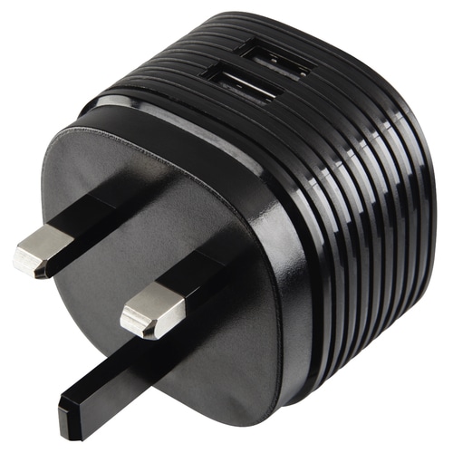 Hama Dual Charger, 2x USB, 2.4A with UK plug, black