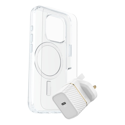 OtterBox Symmetry Series Clear for MagSafe + Premium Glass + Fast Charge Wall Charger USB-C 30W Type G