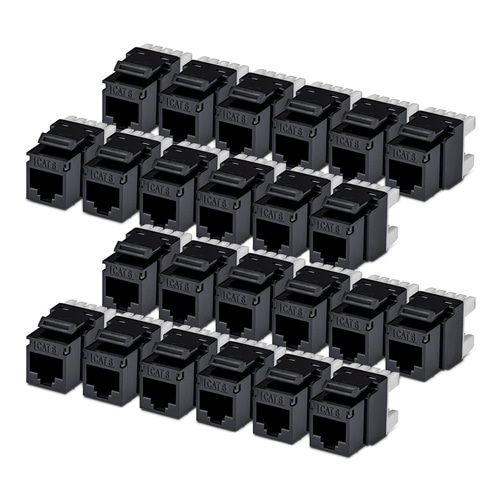 StarTech.com Cat6 Keystone Jack, 24-Pack RJ45 Ethernet Keystone Jacks, UTP Cat6 Wall Jack, 180-Degree 110 Punch Down, Black